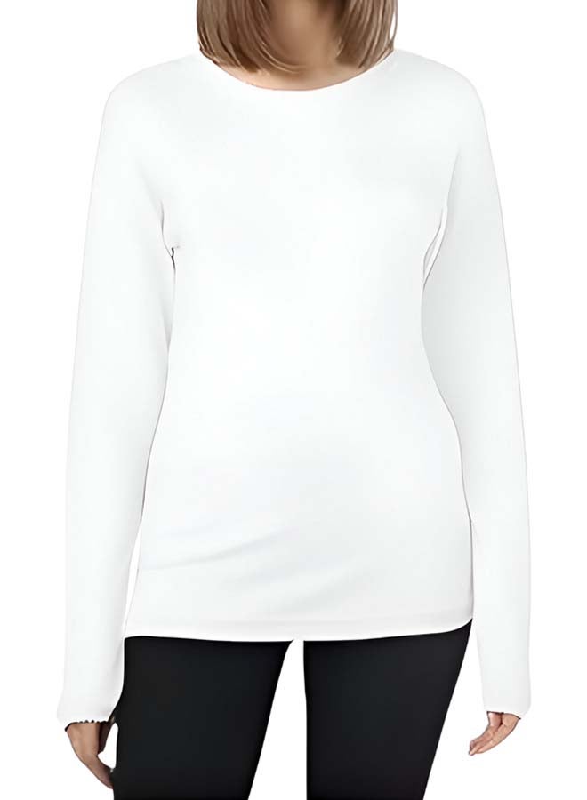 Dahab Cotton Long Sleeves Undershirt Round Neck For Women-White - Image 3