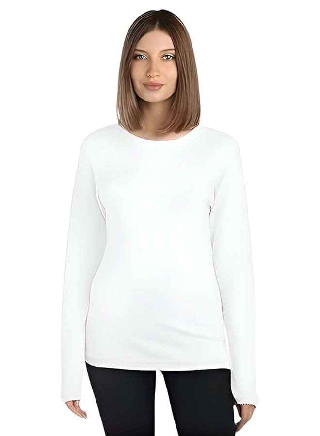 Dahab Cotton Long Sleeves Undershirt Round Neck For Women-White - Image 1