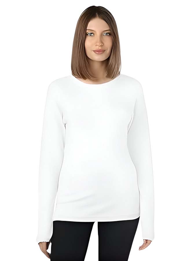 Dahab Cotton Long Sleeves Undershirt Round Neck For Women-White - Image 2