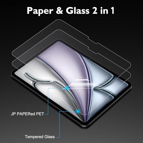 Esanik 2 Pack Like Paper Glass Screen Protector for iPad Air 11 Inch M3/M2 (7th/6th Generation, 2025/2024)9H Tempered Glass Film with Alignment Frame, Writing Like on Paper, Anti Glare, Apple Pencil Compatible - Image 4