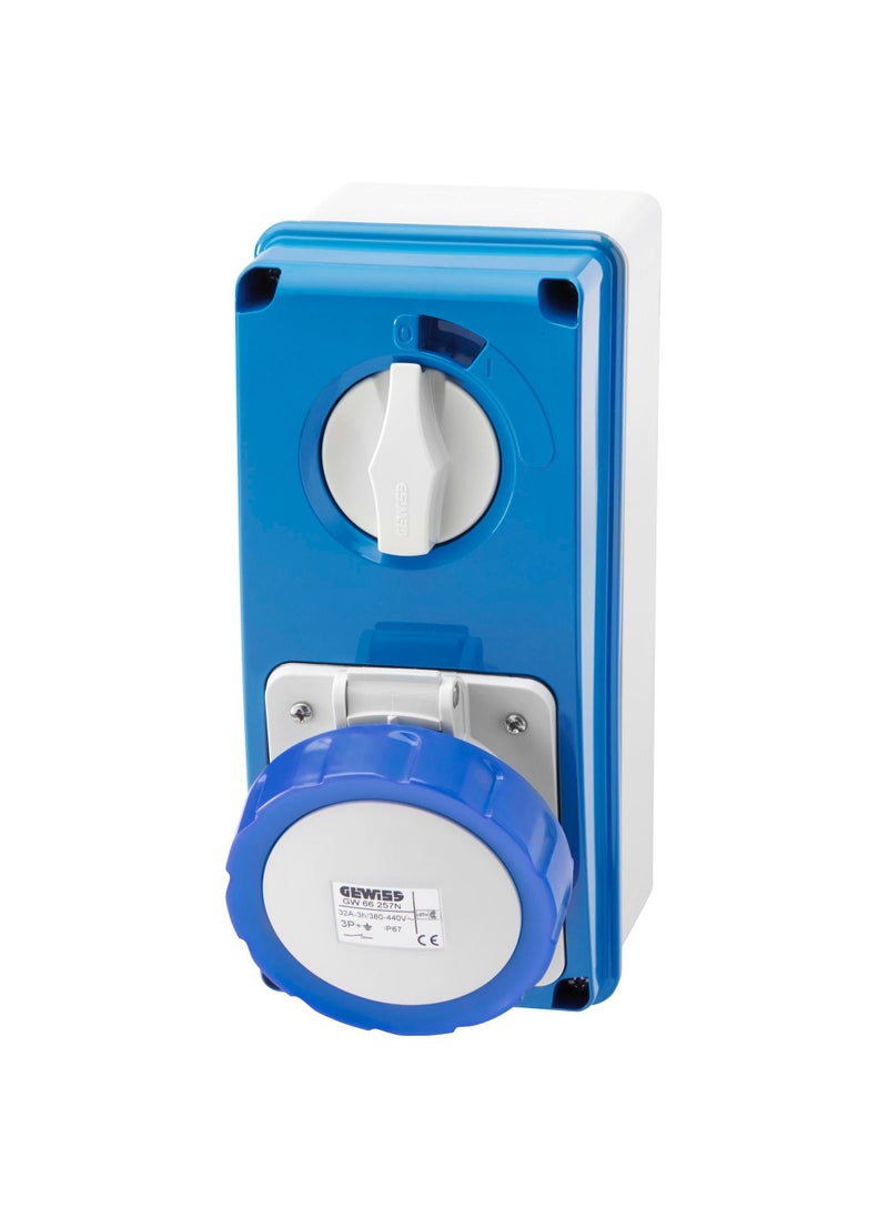 GEWiSS - Gewiss Vertical Fixed Interlocked Socket Outlet – 2P+E 32A 200-250v - 50/60hz 6h - Ip67 GW66215N - Image 1
