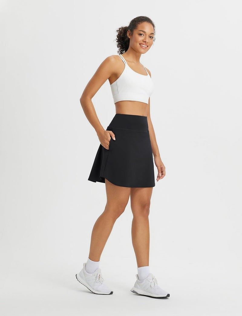 baleaf Women's 18" Tennis Skorts Skirts Knee Length with Liner Shorts High Waisted Golf Pickleball Athletic with Pockets Black M - Image 3