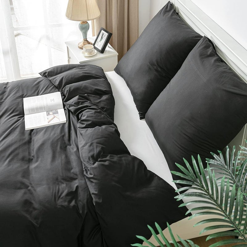 Good Nite Bed Linen 240 x 220 cm 3-Piece Black Bed Linen Sets Microfibre Duvet Cover 240 x 220 cm + 1 Pillowcase 80 x 80 cm Breathable Soft - Image 3