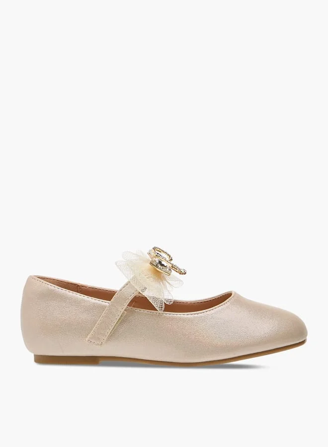 جونيورز Girls Bow Accent Ballerina Shoes with Hook and Loop Closure Ramadan Collection