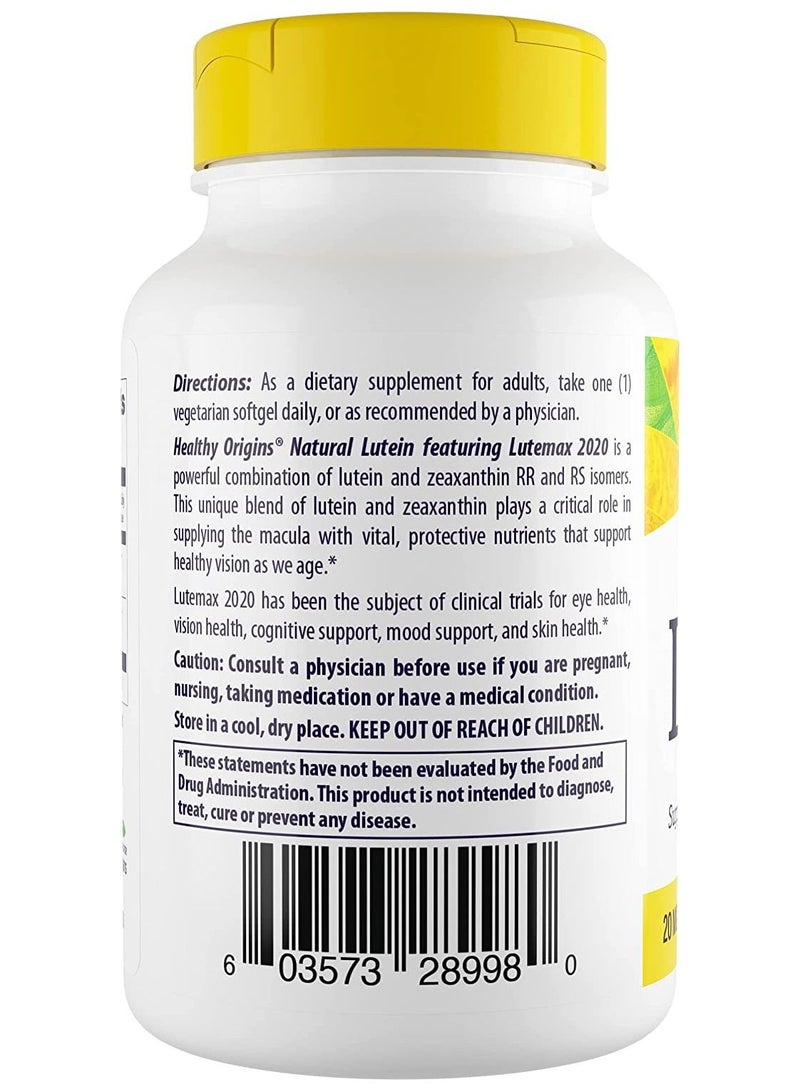 Healthy Origins Lutein (Lutemax 2020), 20 mg - For Healthy Vision & Eye Health - Supplement with Zeaxanthin - Vegan, Non-GMO & Gluten-Free Supplement - 180 Veggie Gels - Image 3