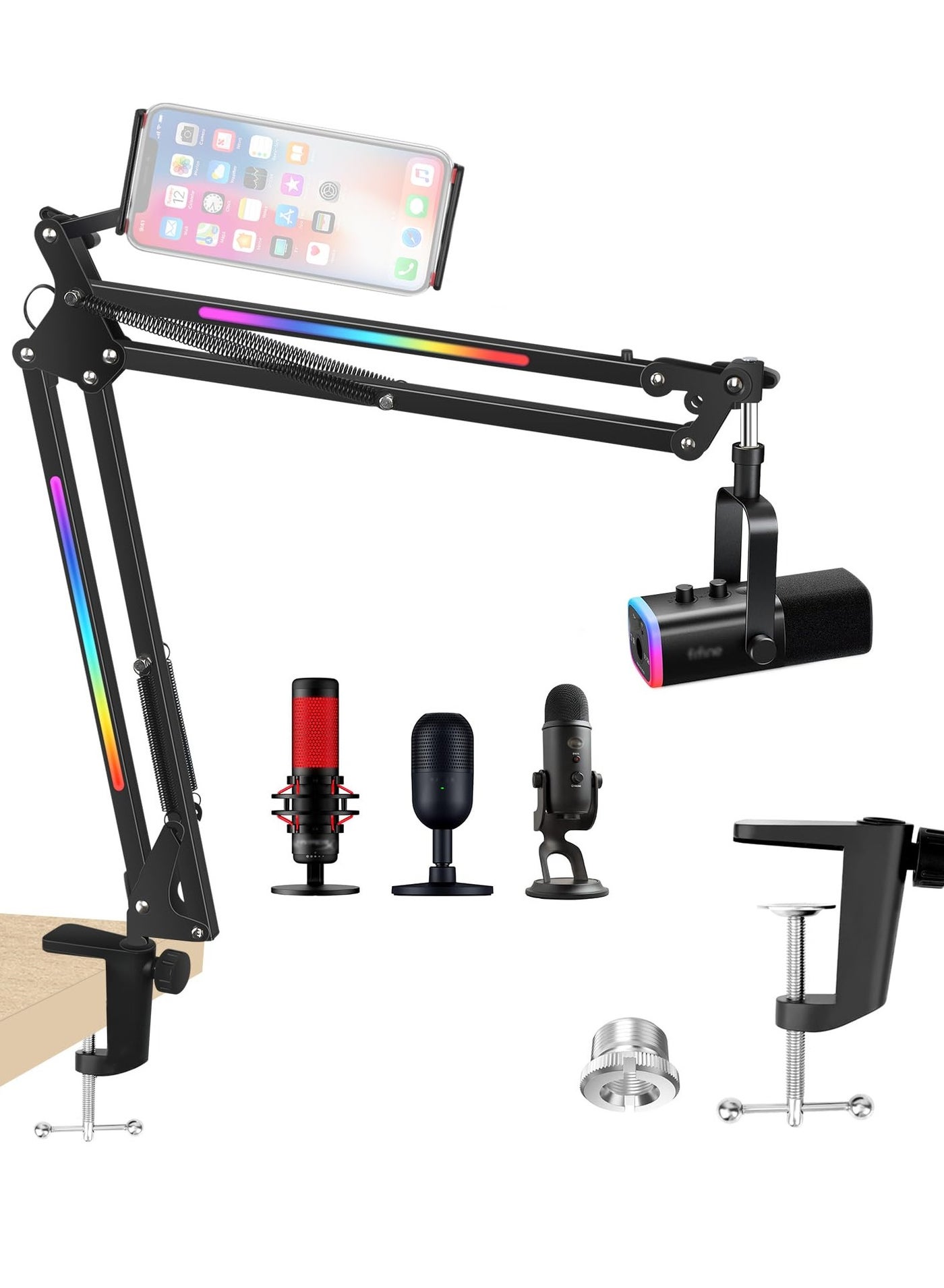 XiuWoo XiuWoo Rgb Microphone Boom Arm Stand Mic Arm For Yeti Mic Hyperx Mic Fifine AM8 Mic Razer Seiren Mini And Most Microphone Mic Stand Desk Microphone Not Included Z182FE3CFBFBC91F8A063Z