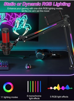 XiuWoo RGB Microphone Boom Arm Stand, Mic Arm for Blue Yeti Mic, HyperX Mic, FIFINE AM8 Mic, Razer Seiren Mini and Most Microphone, Mic Stand Desk, Microphone not included  - Image 2