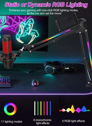 حامل ذراع ميكروفون RGB، ذراع ميكروفون لميكروفون Blue Yeti، وميكروفون HyperX، وميكروفون FIFINE AM8، وميكروفون Razer Seiren Mini وMost، وحامل ميكروفون للمكتب، الميكروفون غير متضمن - view 2