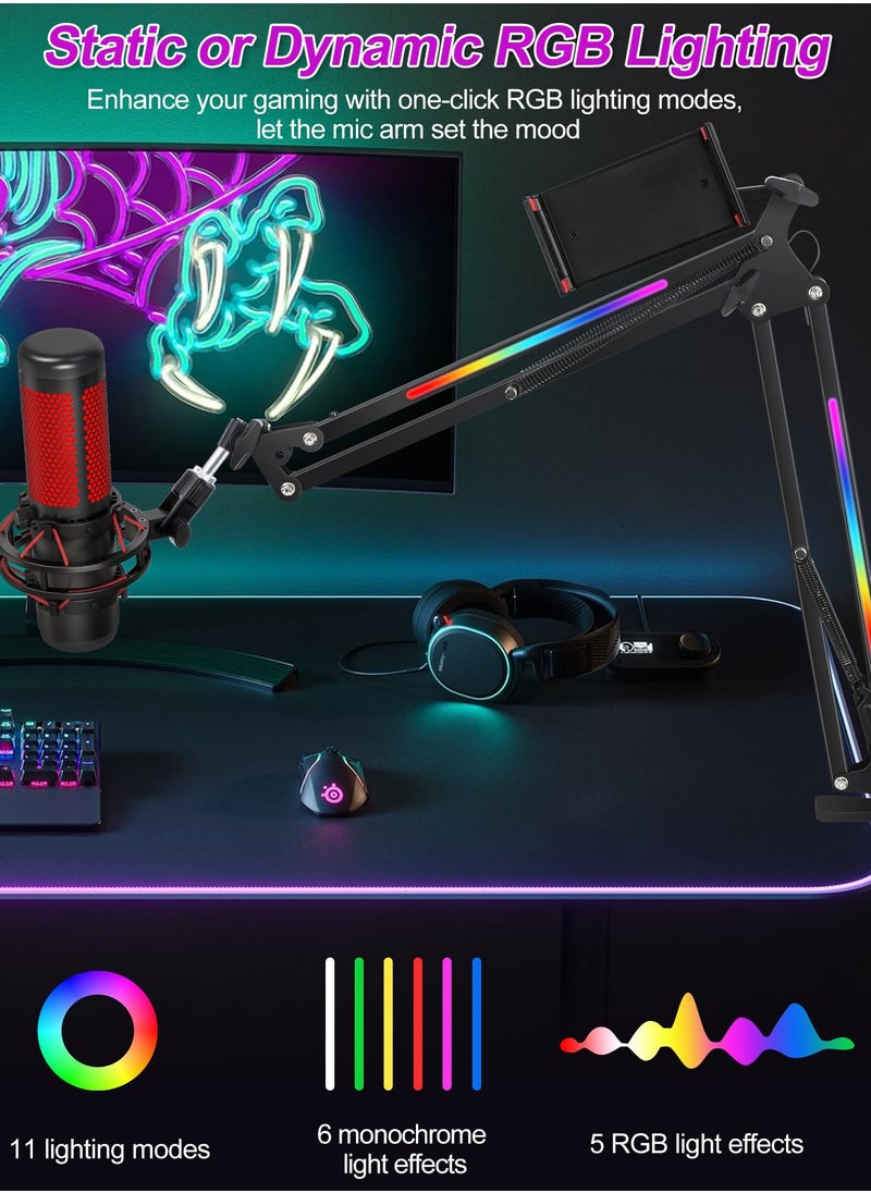 XiuWoo - RGB Microphone Boom Arm Stand, Mic Arm for Blue Yeti Mic, HyperX Mic, FIFINE AM8 Mic, Razer Seiren Mini and Most Microphone, Mic Stand Desk, Microphone not included - Image 1