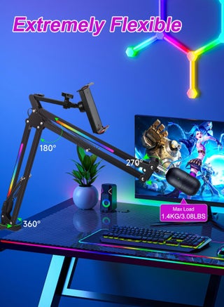 حامل ذراع ميكروفون RGB، ذراع ميكروفون لميكروفون Blue Yeti، وميكروفون HyperX، وميكروفون FIFINE AM8، وميكروفون Razer Seiren Mini وMost، وحامل ميكروفون للمكتب، الميكروفون غير متضمن - view 4