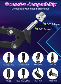 XiuWoo RGB Microphone Boom Arm Stand, Mic Arm for Blue Yeti Mic, HyperX Mic, FIFINE AM8 Mic, Razer Seiren Mini and Most Microphone, Mic Stand Desk, Microphone not included  - Image 3