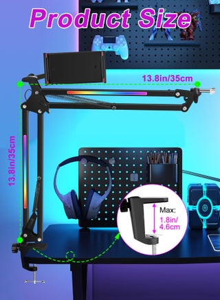 حامل ذراع ميكروفون RGB، ذراع ميكروفون لميكروفون Blue Yeti، وميكروفون HyperX، وميكروفون FIFINE AM8، وميكروفون Razer Seiren Mini وMost، وحامل ميكروفون للمكتب، الميكروفون غير متضمن - view 5