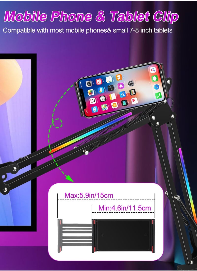 XiuWoo - RGB Microphone Boom Arm Stand, Mic Arm for Blue Yeti Mic, HyperX Mic, FIFINE AM8 Mic, Razer Seiren Mini and Most Microphone, Mic Stand Desk, Microphone not included - Image 1