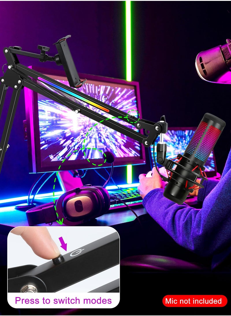 XiuWoo - RGB Microphone Boom Arm Stand, Mic Arm for Blue Yeti Mic, HyperX Mic, FIFINE AM8 Mic, Razer Seiren Mini and Most Microphone, Mic Stand Desk, Microphone not included - Image 1