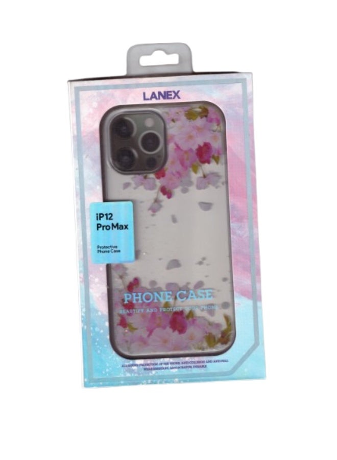 لانيكس كفر iPhone 12 Pro Max شفاف بـ ورود متساقطة - حماية كاملة جراب ومظهر أنيق