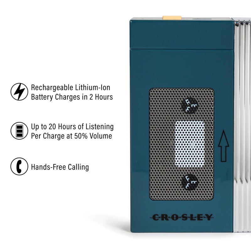 Crosley مكبر صوت بلوتوث محمول كروسلي CR3047A-TL بتصميم ريترو من الثمانينات، لاسلكي مع ميكروفون، عتيق، أزرق مائل إلى الأخضر - Image 2