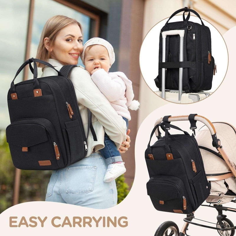 Qualyphant Large Diaper Bag Backpack for Two Kids Twins - Expandable Baby Bag (26-36L), Dual Big Compartments - Includes Changing Pad & Stroller Straps, Unisex Black - Image 4