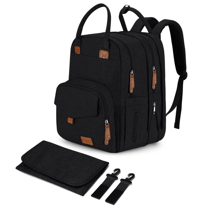 Qualyphant Large Diaper Bag Backpack for Two Kids Twins - Expandable Baby Bag (26-36L), Dual Big Compartments - Includes Changing Pad & Stroller Straps, Unisex Black - Image 1