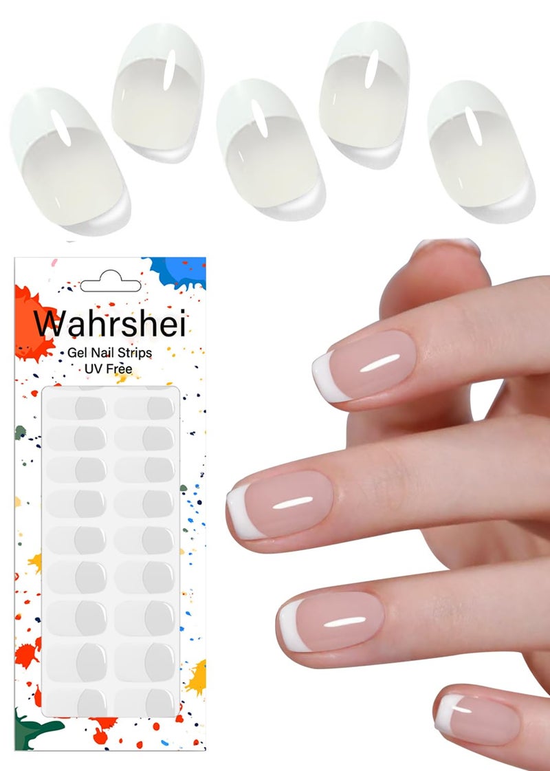 Wahrshei Gel Nail Strips No UV, Classic French, UV Free, Long Lasting Gel Stickers - Contains 22 Wraps, 1 Prep Pad, 1 File - Image 1