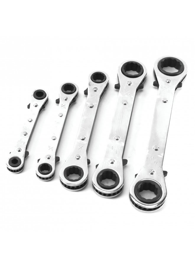 Performance Tool Performance Tool W709 SAE Reversible Ratcheting Wrench Set with 12 Point Box Ends, 5 Piece, 1/4" to 11/16" Sizes and Reusable Storage Rack 