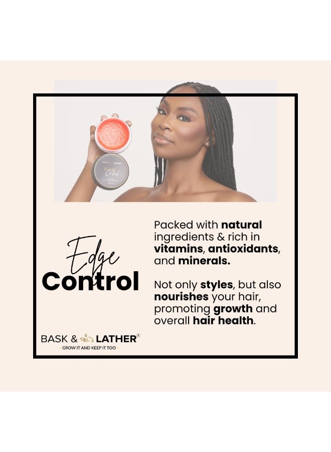 BASK & LATHER Strong Hold Edge Control Gel with Castor Oil, Non-Greasy, Non-Flaking, No White Cast, Long Lasting, Supports Hair Growth, Natural Formula, For All Hair Types, 5.3 Fl Oz - Image 2
