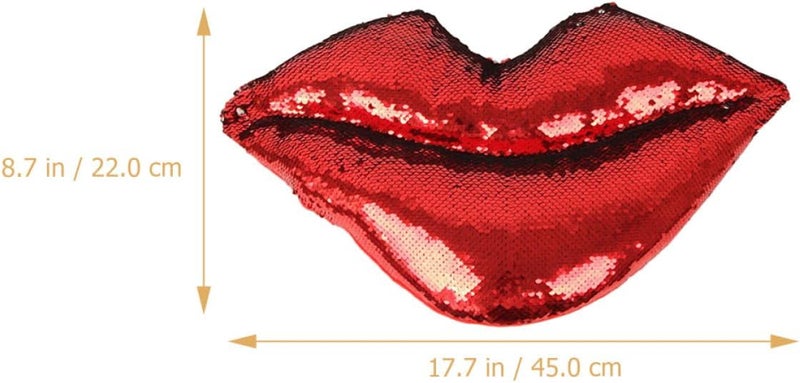 Sequins Lip Throw Pillow Glitter Sofa Cushion Red Silver 45x22cm Decorative Bed Accent for Home Car Pregnancy Support - Image 2