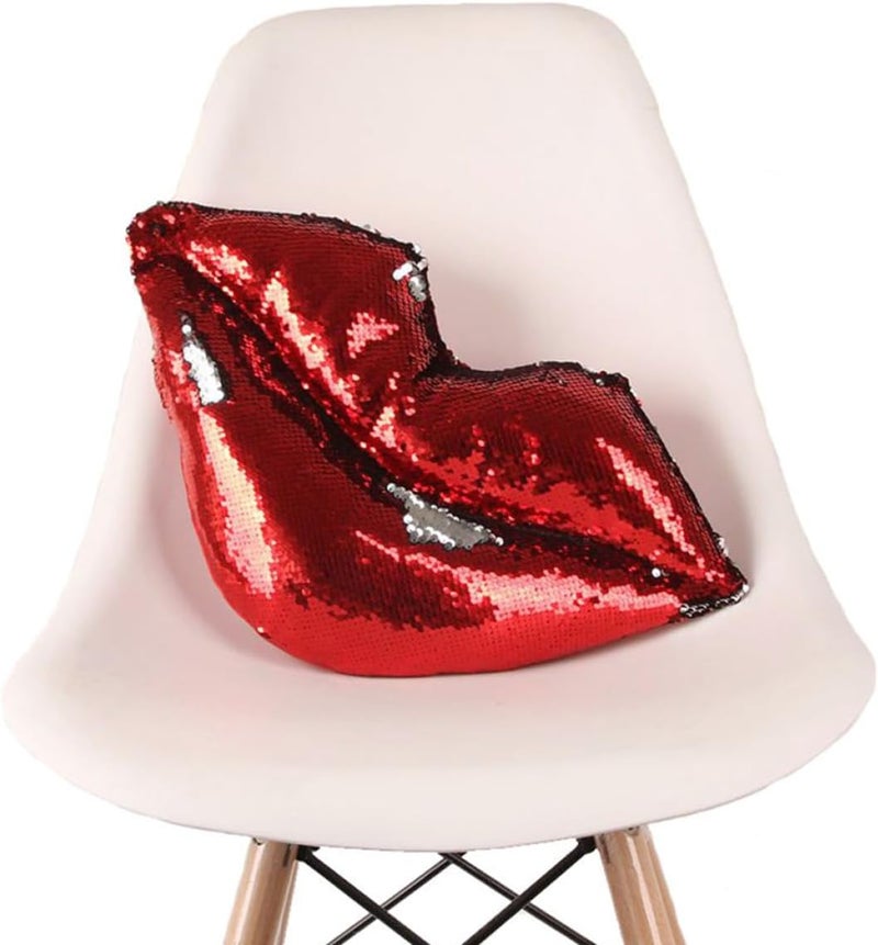 Sequins Lip Throw Pillow Glitter Sofa Cushion Red Silver 45x22cm Decorative Bed Accent for Home Car Pregnancy Support - Image 4