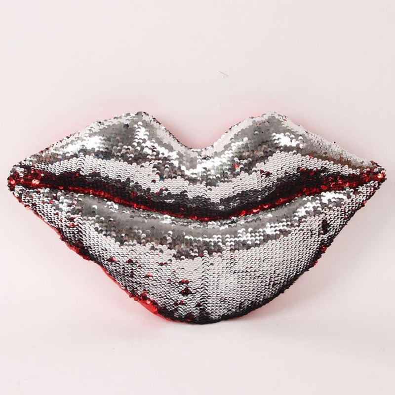 Sequins Lip Throw Pillow Glitter Sofa Cushion Red Silver 45x22cm Decorative Bed Accent for Home Car Pregnancy Support - Image 5