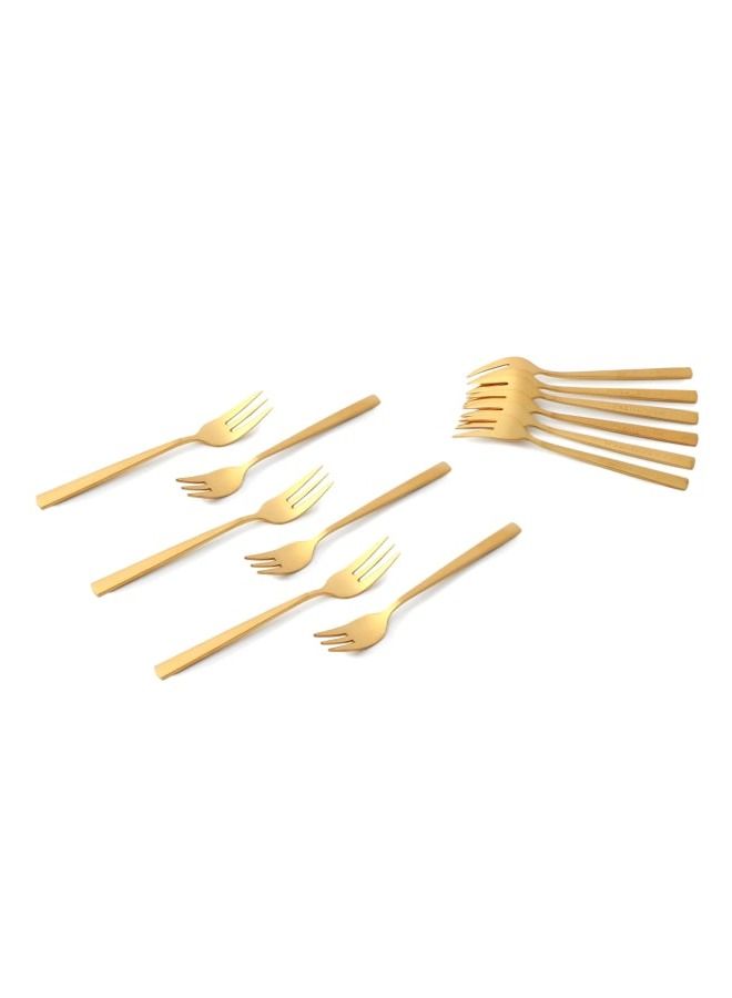 Life Smile 12pcs Cutlery Set, 18/10 Stainless Steel, Flatware Set, 12pcs Cake Fork, Shine Gold with Sand Blasting Handle, for Home Kitchen, Mirror & Matte Polish - Dishwasher Safe  - Image 1