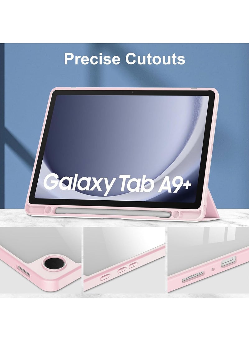 VKL - Hybrid Slim Case with Pen Holder for Samsung Galaxy Tab A9 Plus 11 Inch 2023 Model (SM-X210/X216/X218) Clear Transparent Back Shell Auto Wake/Sleep, Pink - Image 1
