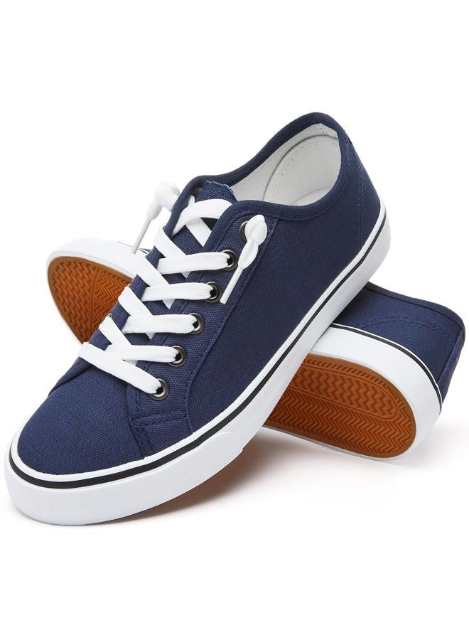 XRH Women Canvas Sneaker Slip On Non Slip Casual Shoes Lace Up Canvas Low Top Navy Shoes Loafers for Women Fashion Navy Sneaker Shoes(Navy,US8.5 - Image 1