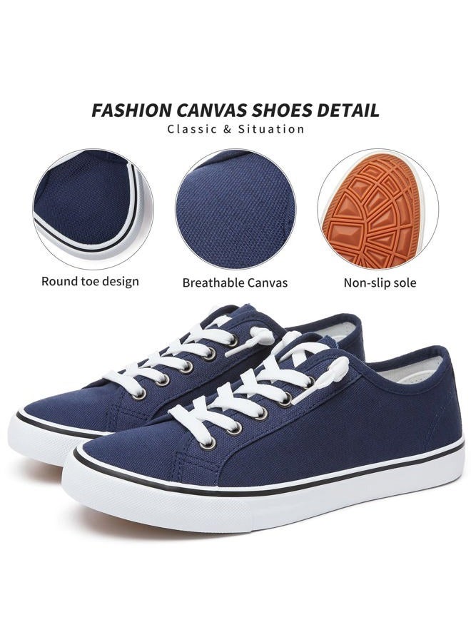 XRH Women Canvas Sneaker Slip On Non Slip Casual Shoes Lace Up Canvas Low Top Navy Shoes Loafers for Women Fashion Navy Sneaker Shoes(Navy,US8.5 - Image 3