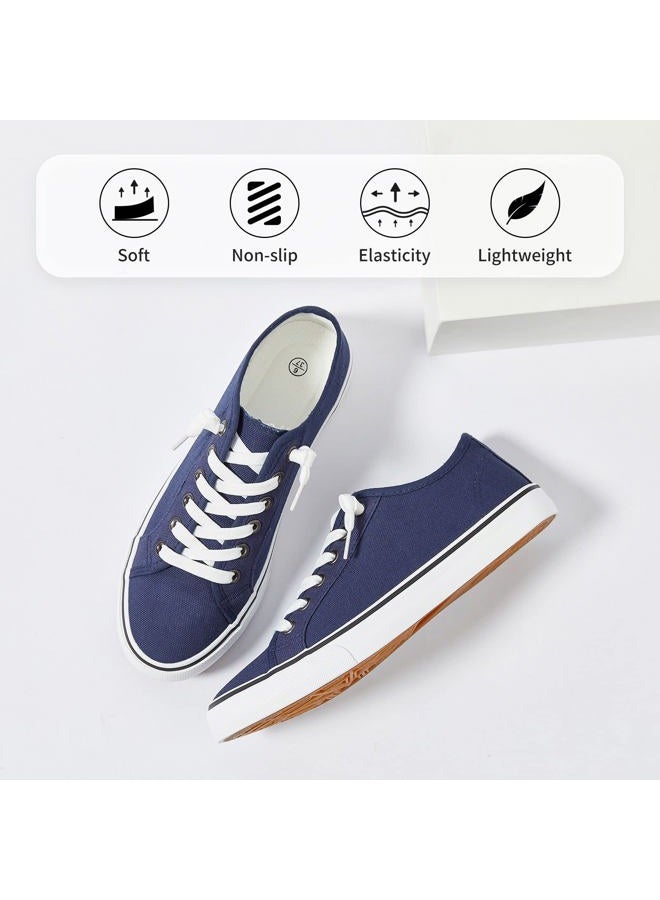 XRH Women Canvas Sneaker Slip On Non Slip Casual Shoes Lace Up Canvas Low Top Navy Shoes Loafers for Women Fashion Navy Sneaker Shoes(Navy,US8.5 - Image 4