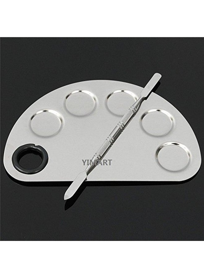 Yimart ® Stainless Steel Makeup Palette Cosmetic Five Holes Mixing Pallete Spatula - Image 4