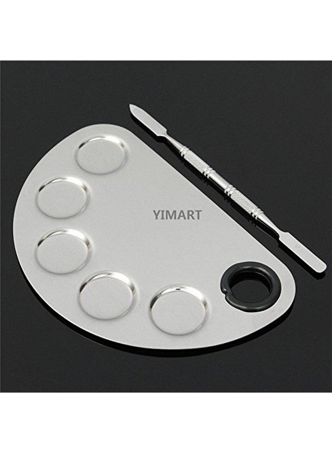 Yimart ® Stainless Steel Makeup Palette Cosmetic Five Holes Mixing Pallete Spatula - Image 3
