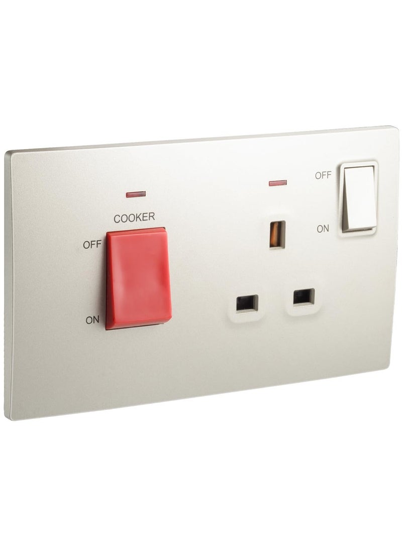 RACO RACO Legrand Mallia Senses 2-Gang Cooker Unit Control - 45A Double Pole Switch and 13A Switched Socket with indicator, Champagne - Image 1
