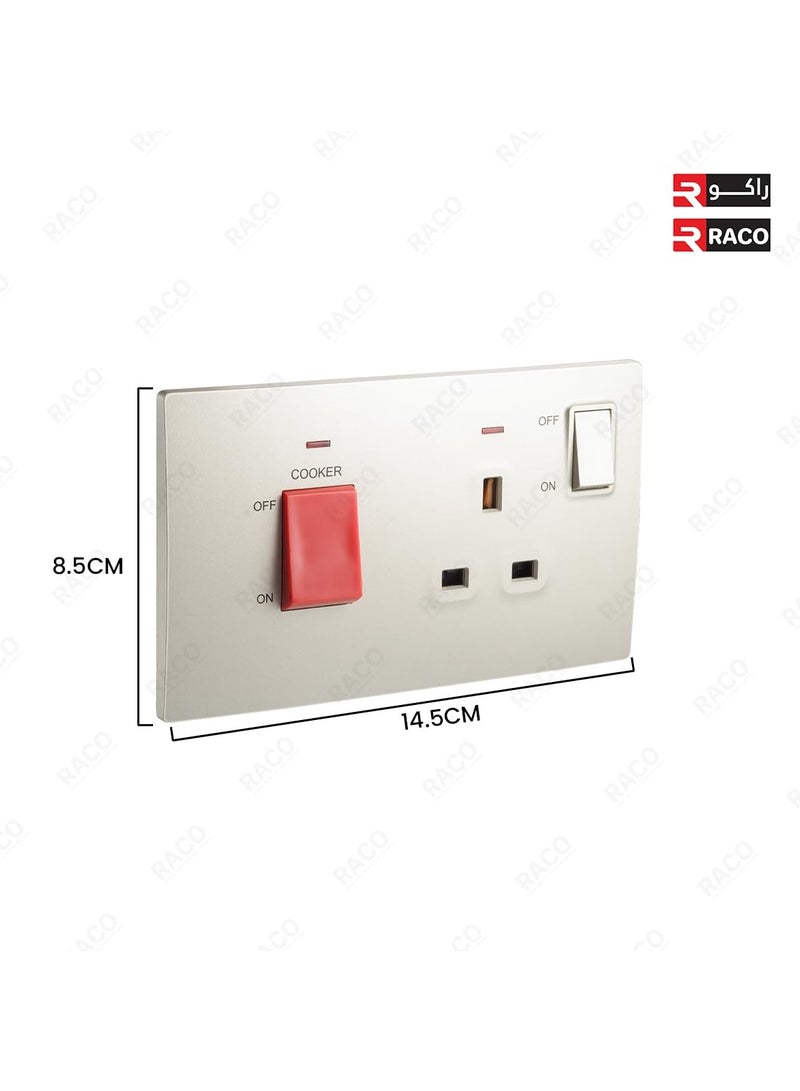 RACO RACO Legrand Mallia Senses 2-Gang Cooker Unit Control - 45A Double Pole Switch and 13A Switched Socket with indicator, Champagne - Image 2