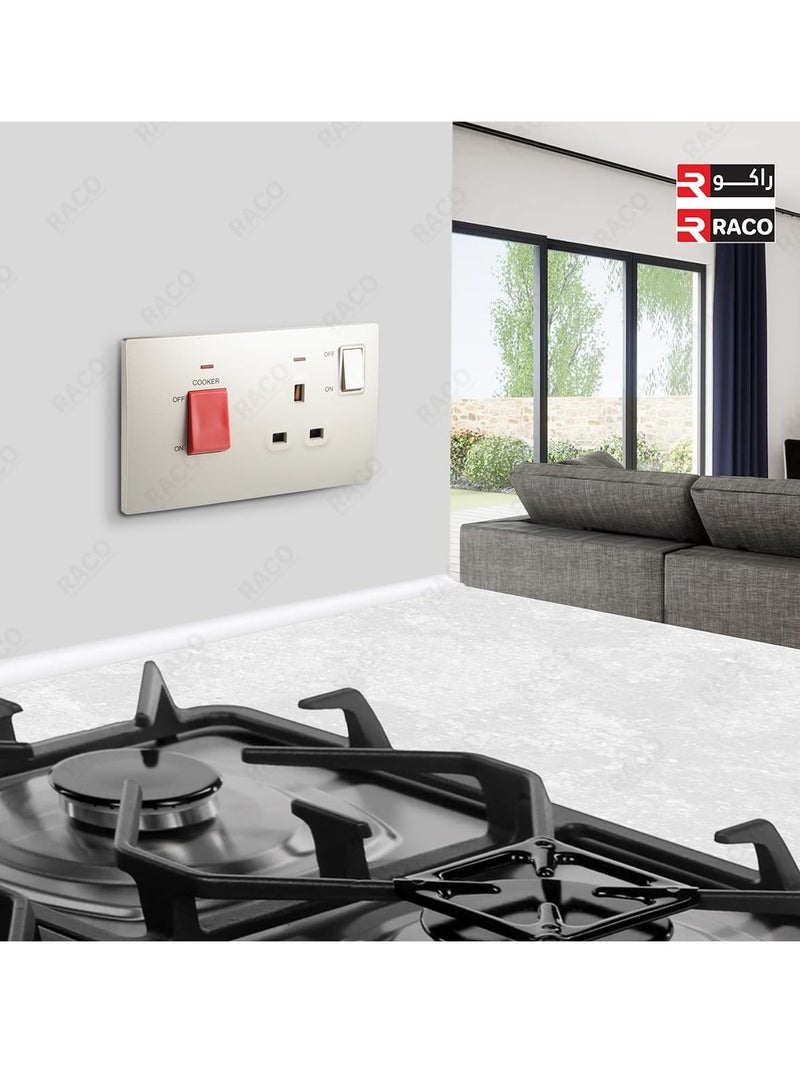 RACO RACO Legrand Mallia Senses 2-Gang Cooker Unit Control - 45A Double Pole Switch and 13A Switched Socket with indicator, Champagne - Image 4