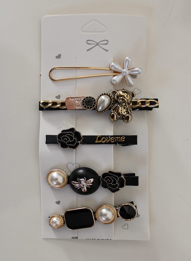 SNNP 5 Piece Korean Style Pearl Barrettes Women's Set Hairpin Korean Style Hair Clip Marble Alligator bobby pins Duckbilled Headdress Jewelry Hair Accessories set - Image 1