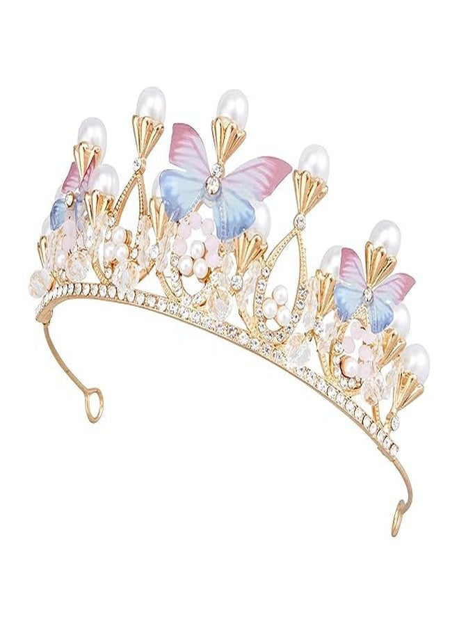SKYUNION Crystal Tiara Crown Pearl Princess Crown Headband Flower Pageant Handmade Hair Accessories Cosplay,Birthday,Celebration for Girls Women - Image 1