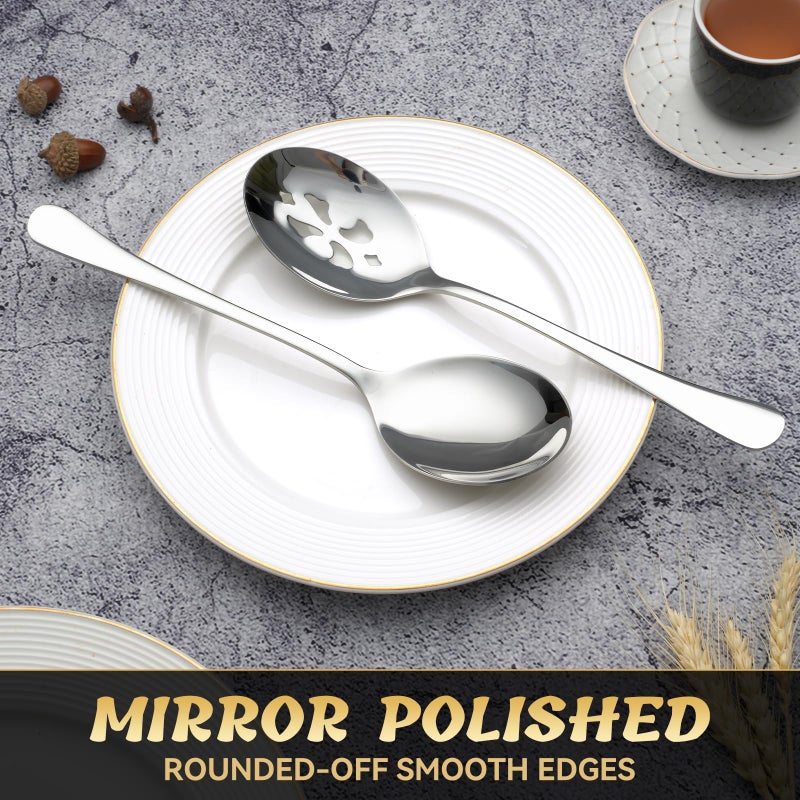 Keyoxy 4 Piece Stainless Steel Serving Spoon Set - 2 Large, 2 Slotted,Dishwasher Safe,10-Inch, for Parties/Kitchen/Buffet/Catering - Image 3