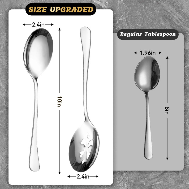 Keyoxy 4 Piece Stainless Steel Serving Spoon Set - 2 Large, 2 Slotted,Dishwasher Safe,10-Inch, for Parties/Kitchen/Buffet/Catering - Image 2