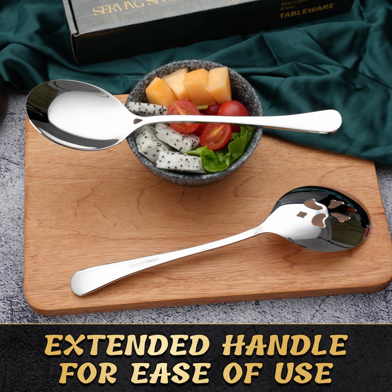 Keyoxy 4 Piece Stainless Steel Serving Spoon Set - 2 Large, 2 Slotted,Dishwasher Safe,10-Inch, for Parties/Kitchen/Buffet/Catering - Image 5