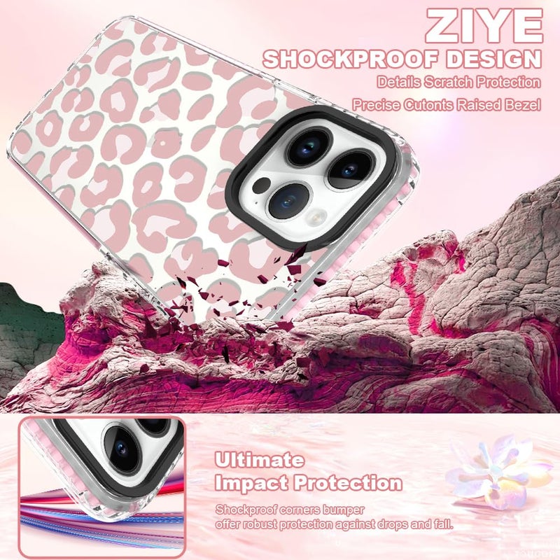 ZIYE Clear Case for iPhone 16 Pro Max Phone Case Pink Leopard Design Shockproof Soft TPU Bumper Protective for Women Girls Girly Cute Cover - Image 4