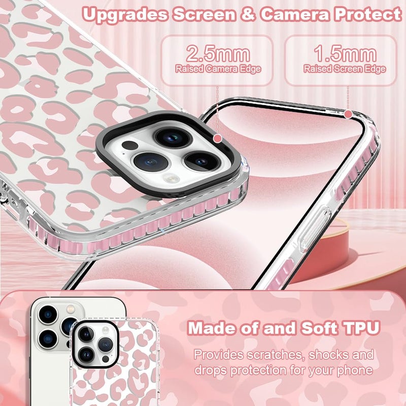 ZIYE Clear Case for iPhone 16 Pro Max Phone Case Pink Leopard Design Shockproof Soft TPU Bumper Protective for Women Girls Girly Cute Cover - Image 3