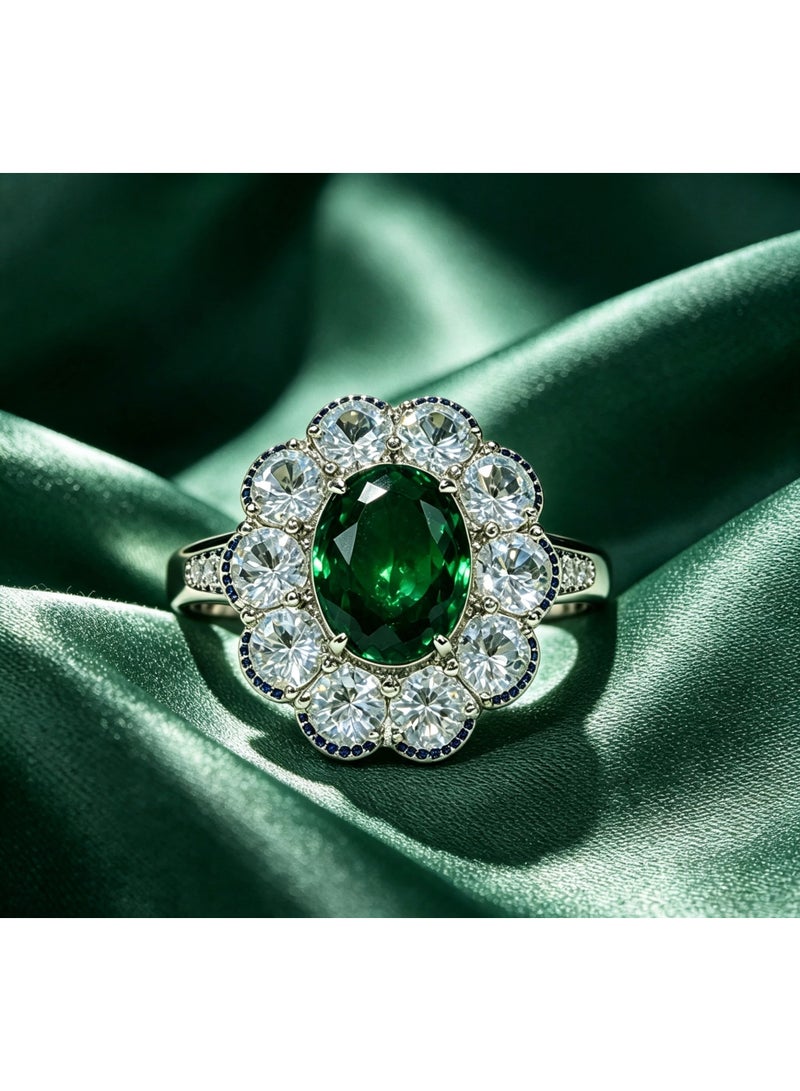 Emerald Zircon Three‑Piece Jewelry Set, including necklace, ring and drop earrings. Suitable for banquets, weddings, Eid celebrations and birthday gifts, ideal for gifting to mother or girlfriend. - Image 3