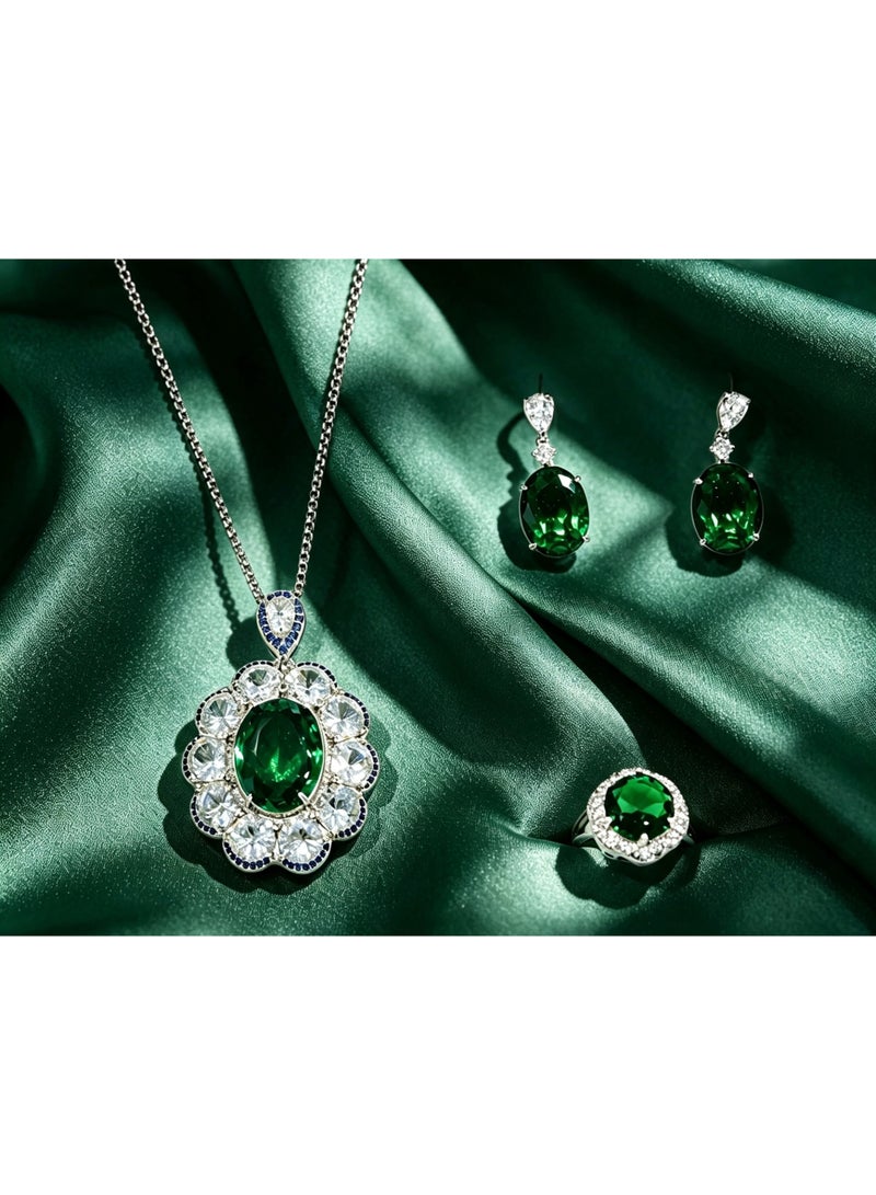 Emerald Zircon Three‑Piece Jewelry Set, including necklace, ring and drop earrings. Suitable for banquets, weddings, Eid celebrations and birthday gifts, ideal for gifting to mother or girlfriend. - Image 1