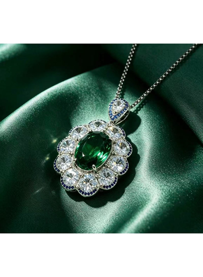 Emerald Zircon Three‑Piece Jewelry Set, including necklace, ring and drop earrings. Suitable for banquets, weddings, Eid celebrations and birthday gifts, ideal for gifting to mother or girlfriend. - Image 2