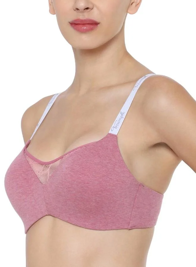 ترايامف Triumph Comfort Cotton T-Shirt Bra for Women Padded Non Wired Lingerie Soft Melange Everyday Invisible Seamless Bra Full Coverage Breathable Support for Women Red Light Combo 36B Pack of 1