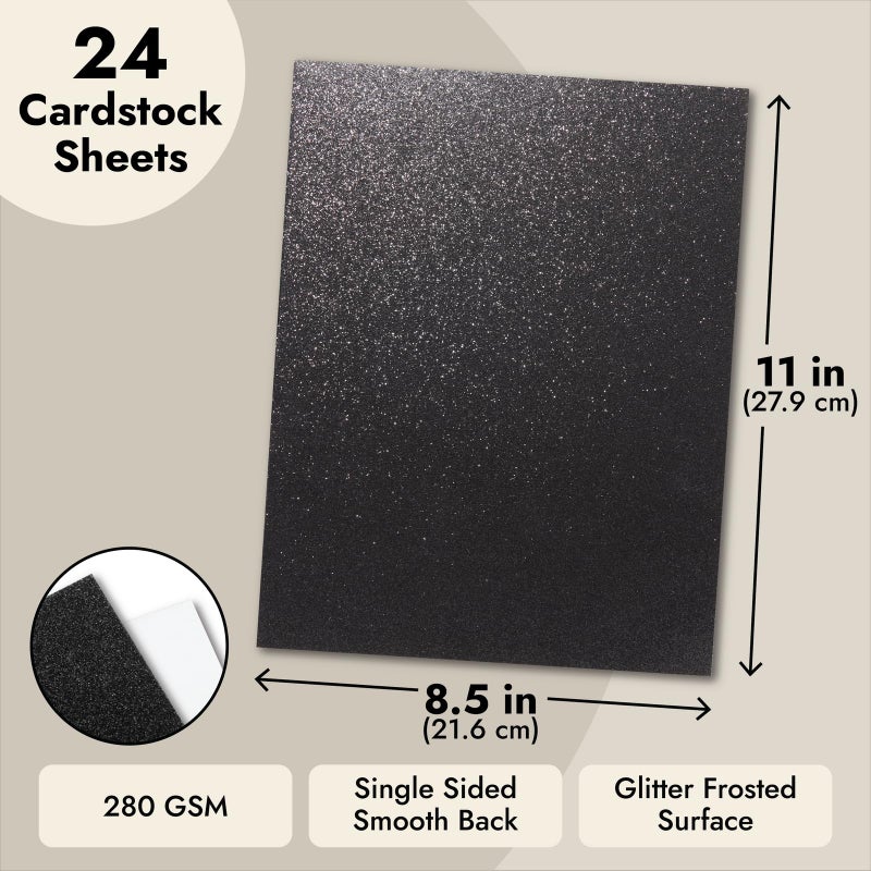 Bright Creations Black Glitter Cardstock Paper - Shimmer Finish for Scrapbook & Craft Paper - Laser Printer Friendly Card Stock - Easy to Cut Solid Black Glitter Cardstock - 24 Sheets, 8.5 x 11 in - Image 4